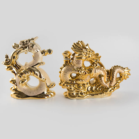 Decanter in ceramica di drago elettroplato oro