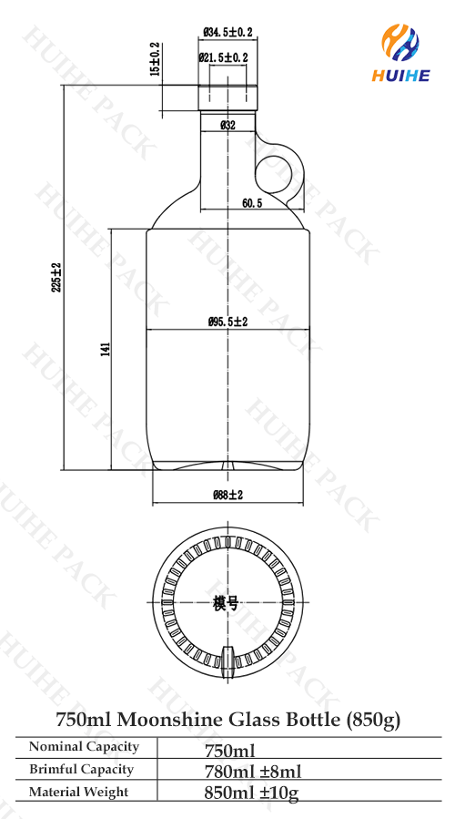 Disegno tecnico bottiglia di vetro