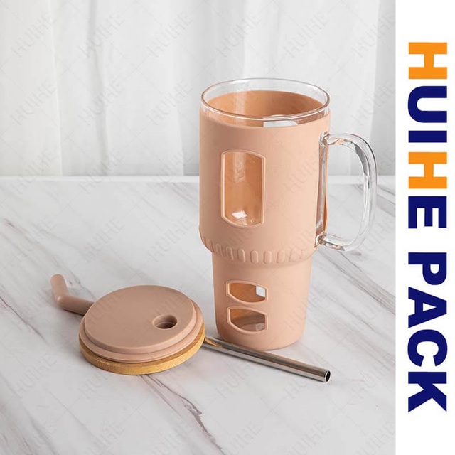 Borraccia per acqua in vetro borosilicato da 32 once con cannuccia e coperchio