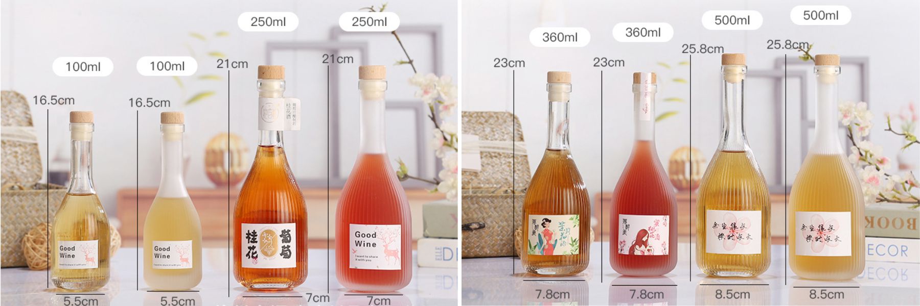 bottiglia di vetro di vino alla frutta