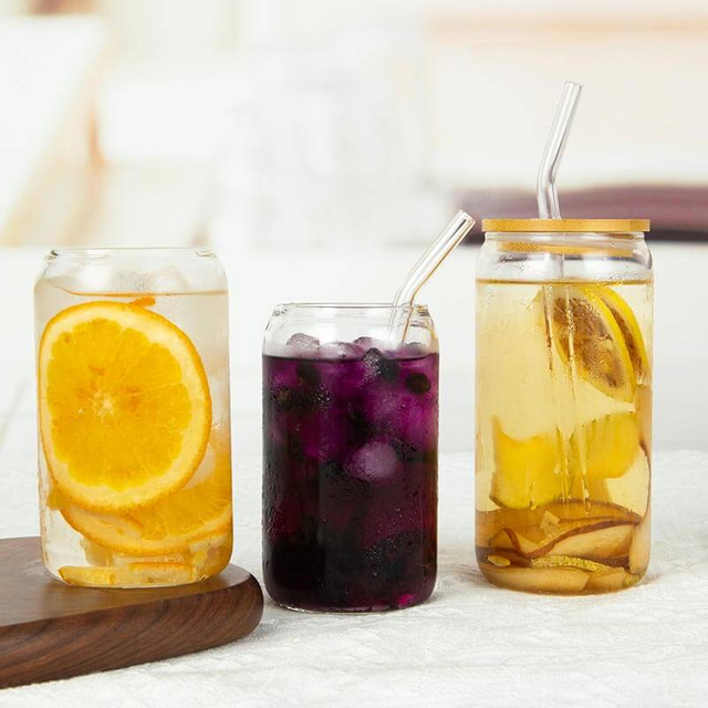 Lattina per bevande in vetro borosilicato ad alto contenuto di Cola con cannuccia e coperchio