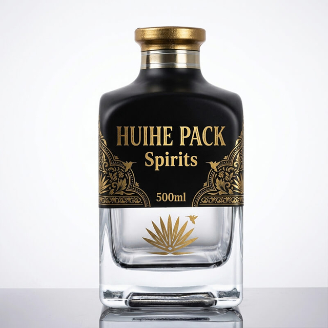 Bottiglia di whisky in vetro quadrato dal design nero opaco da 500 ml e 700 ml