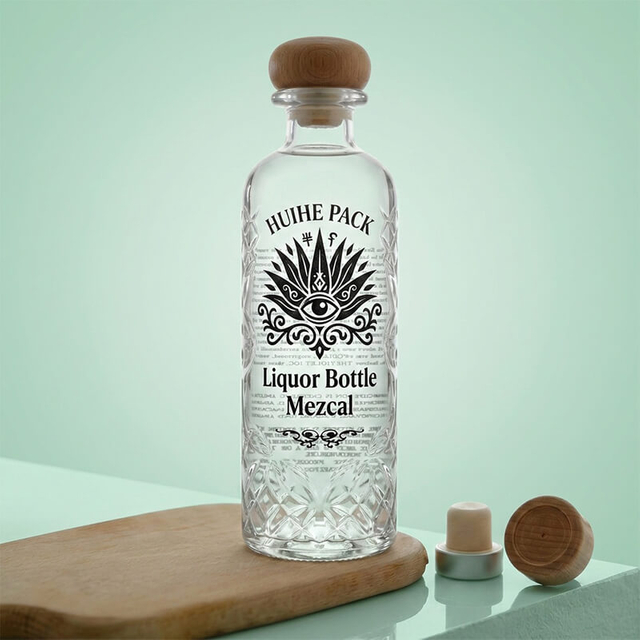 Bottiglia di liquore in vetro rotondo da 75 cl con tappo di sughero