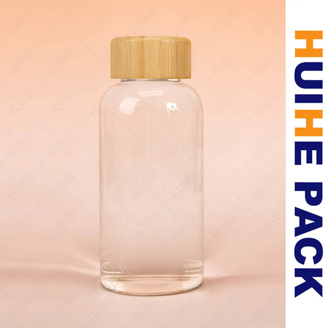 Borraccia personalizzata per acqua in vetro borosilicato trasparente con tappo in bamb&ugrave;