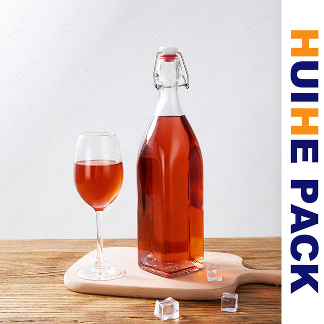 Bottiglia per bevande quadrata in vetro trasparente da 250 ml, 500 ml, 750 ml, con parte superiore girevole