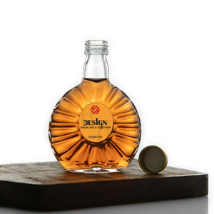 Mini bottiglia di vetro per brandy scanalata piatta da 50 ml