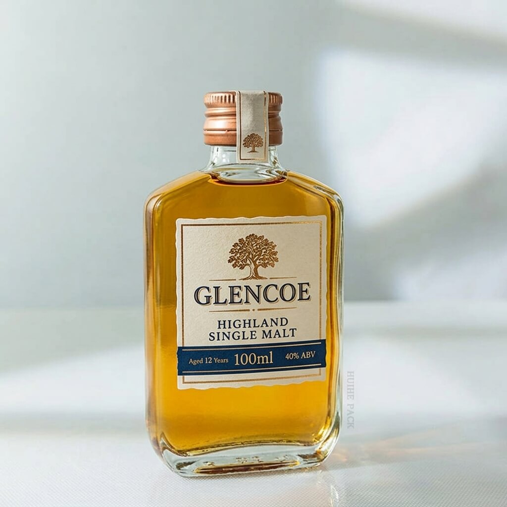 bottiglia di vetro con fiaschetta di whisky