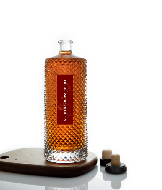 1l bottiglia di alcool in vetro whisky a tetratura rotonda