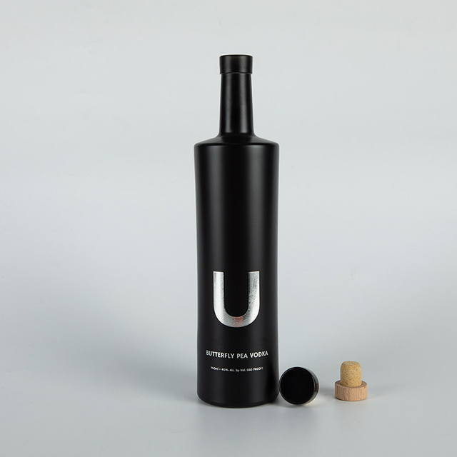 Bottiglia di liquore in vetro rotondo nero da 75cl