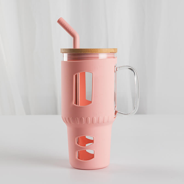 Borraccia per acqua in vetro borosilicato da 32 once con cannuccia e coperchio