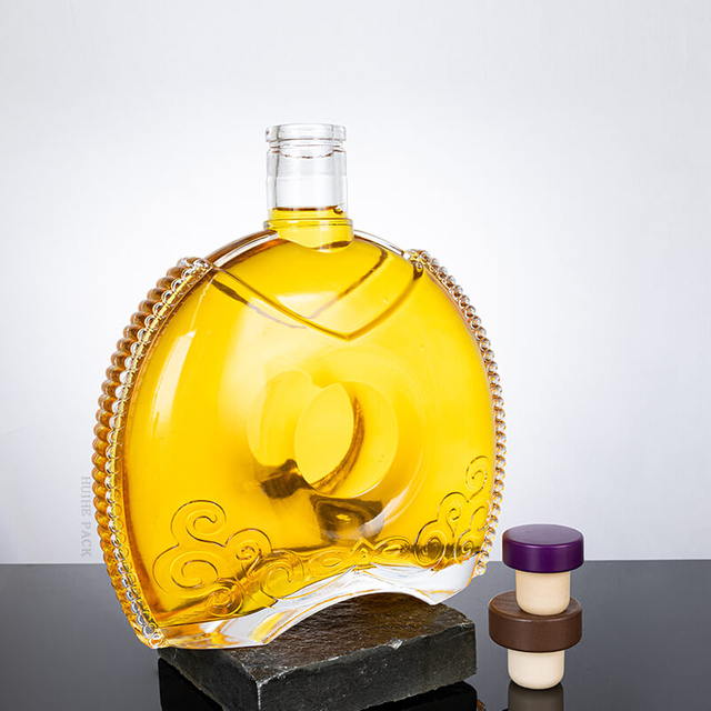 Bottiglia a liquore ovale piatto con motivo a catena intorno